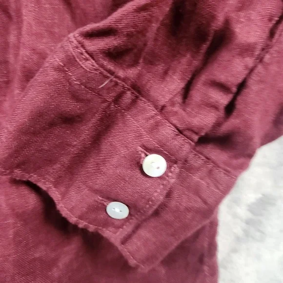 Nicole Miller New York Linen Button Up Shirt Top L Maroon Oversized Fit - Picture 3 of 6